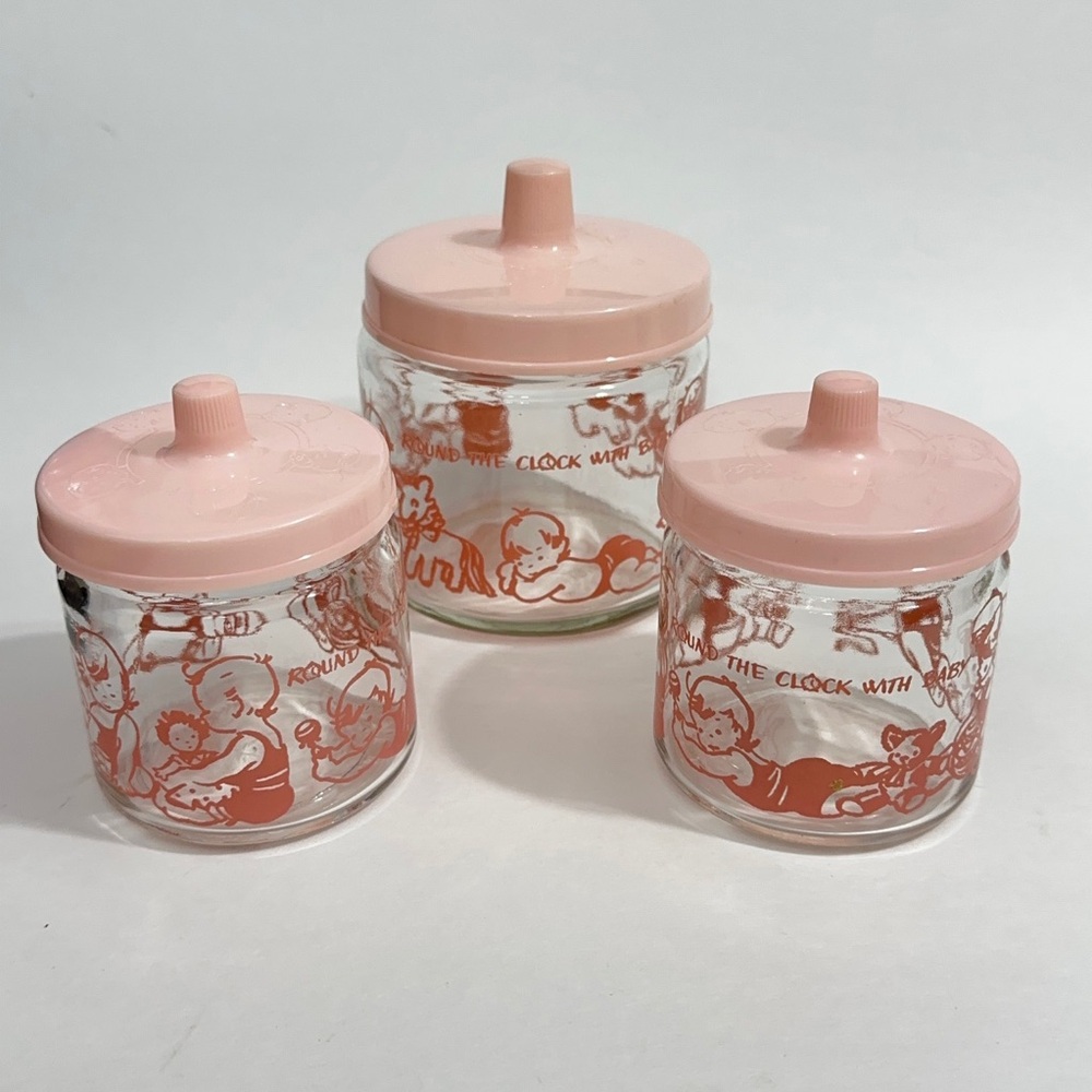 Round the Clock with Baby Vintage Glass Jar Nursery Set Baby Shower Gift New Mom